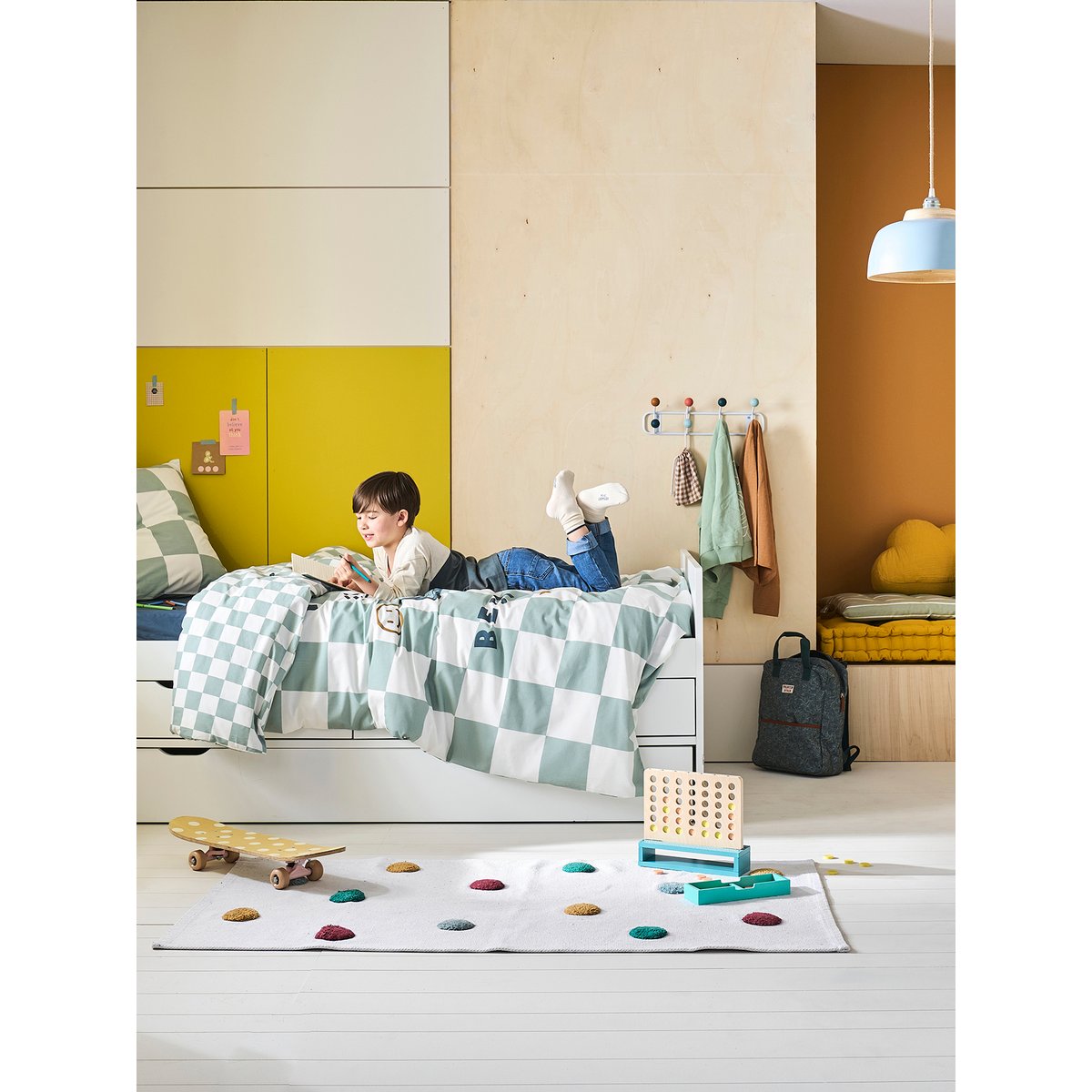 Parure housse de couette et taie d'oreiller carreaux vert, VERTBAUDET
