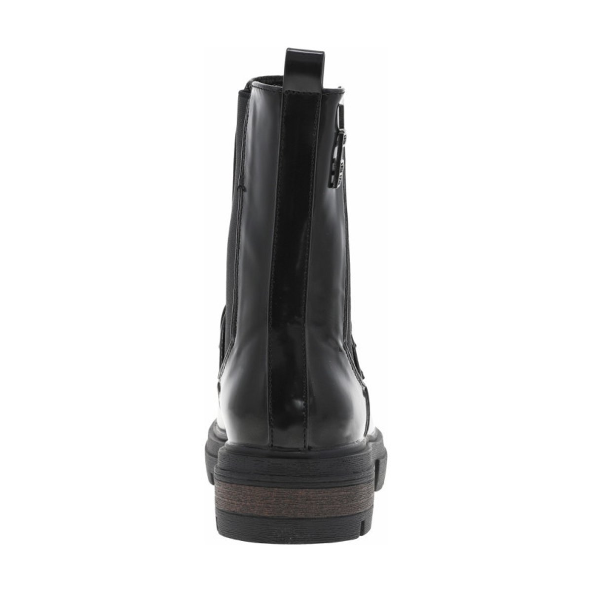 Bottines noires vernies avec bijou noir logotypé collé sur la tige noires, LPB Les P'tites Bombes
