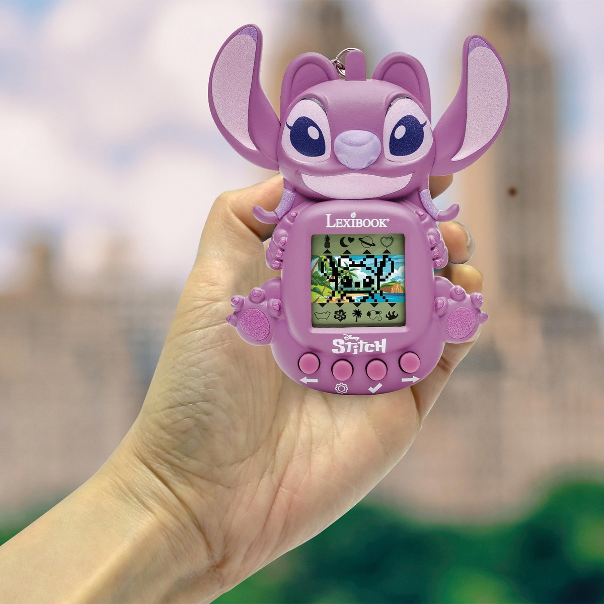 Console Angel My Best-E® avec écran LCD comprenant 3 jeux de l'univers Stitch violet, LEXIBOOK