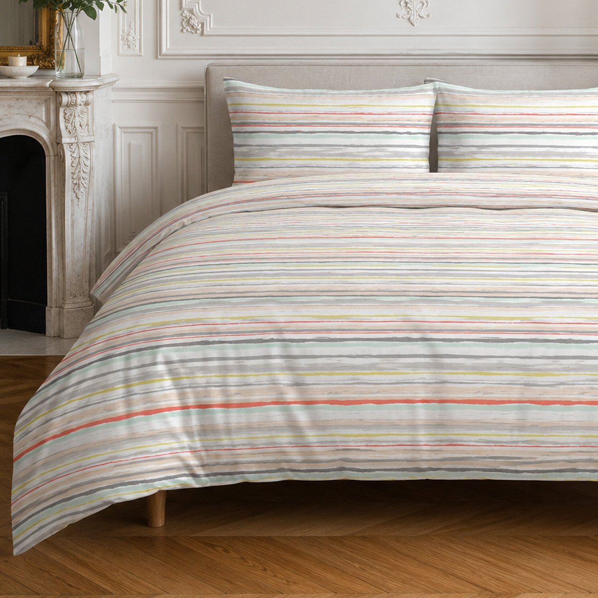 Parure housse de couette en cotonrayures muticolore, PAINTERLY STRIPE multicolore, C DESIGN HOME TEXTILE