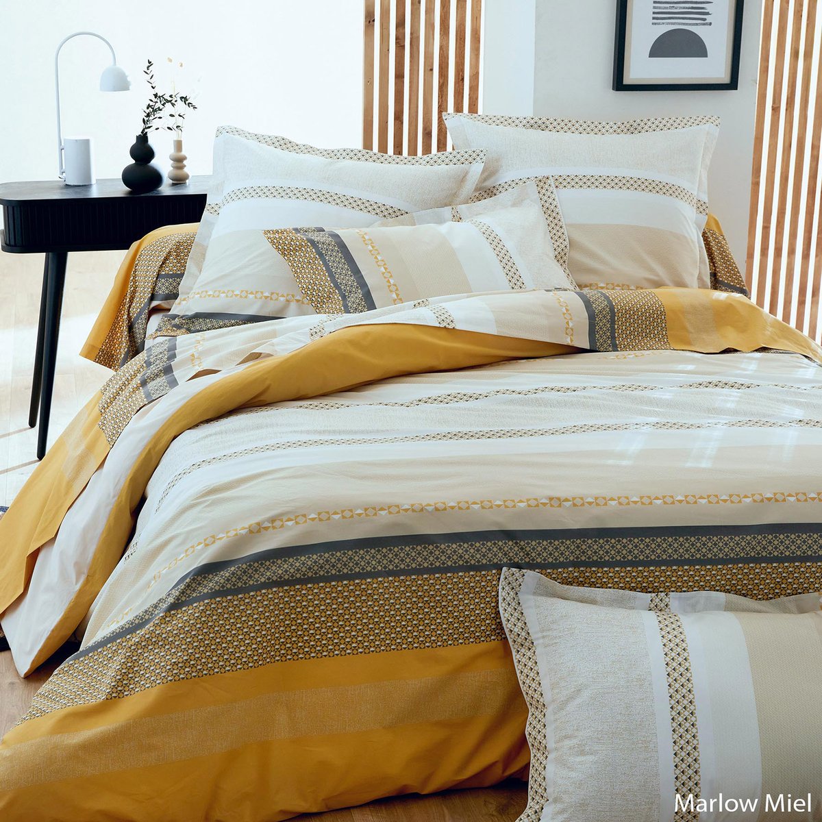 Parure de couette en percale de coton au style ethnique chic jaune, TRADILINGE