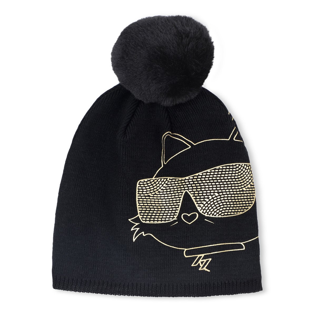 Chapeau tricoté avec pompons black, KARL LAGERFELD KIDS