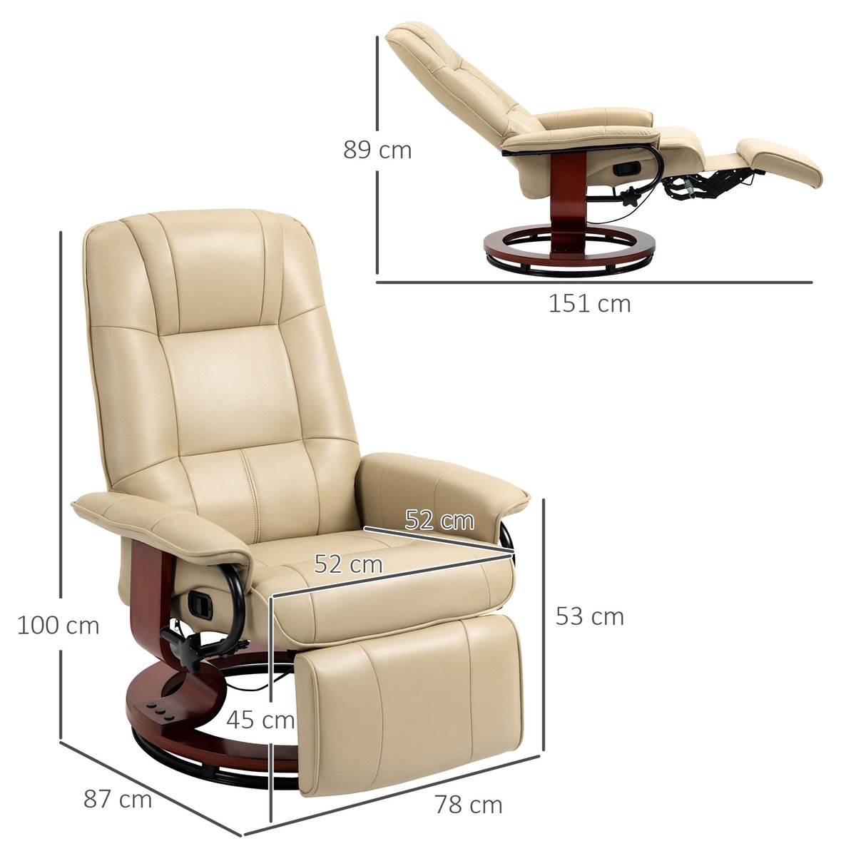 Fauteuil inclinable Revêtement synthétique crème, HOMCOM