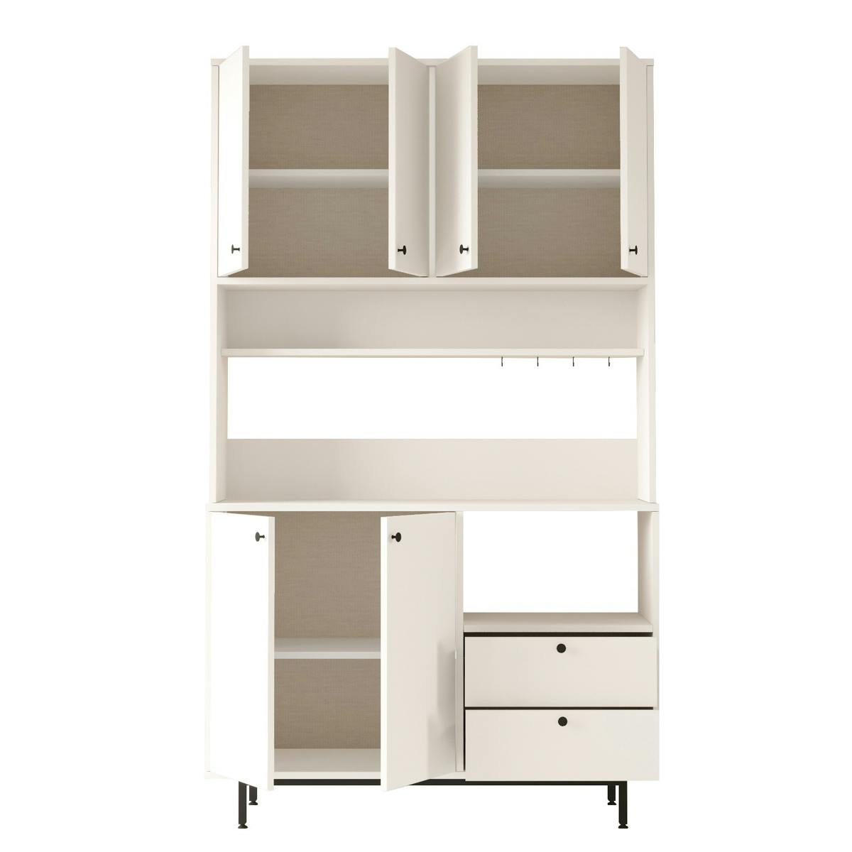 Buffet de cuisine haut multi rangements JENA blanc, PIER IMPORT