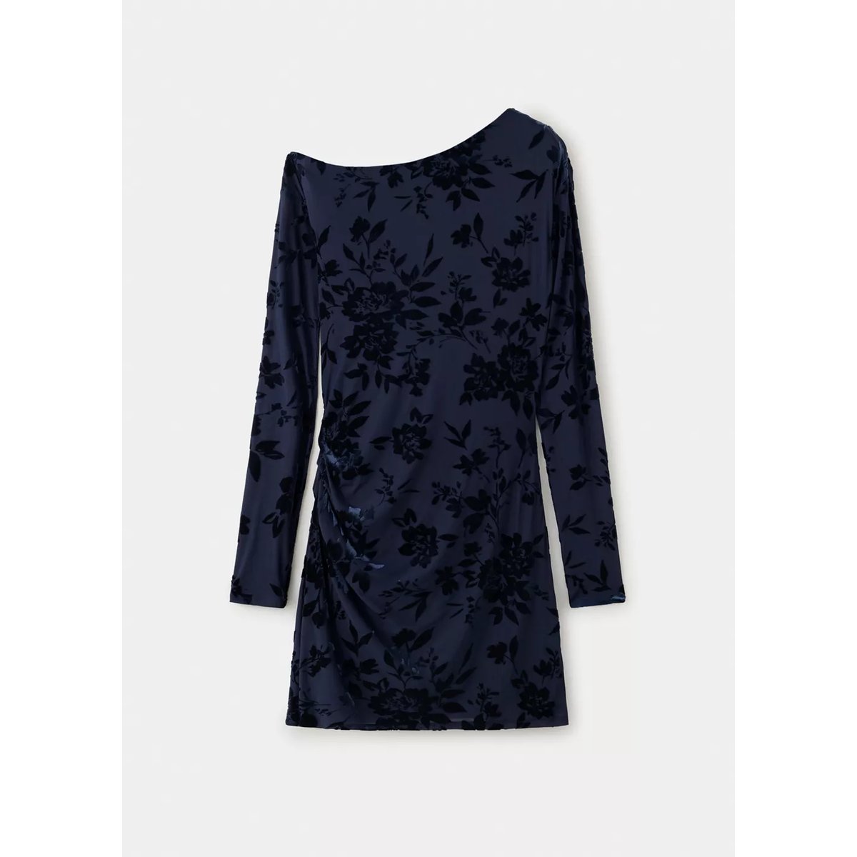 Robe dévoré col asymétrique bleu marine, MANGO