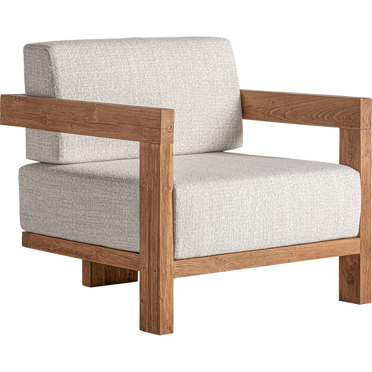 Fauteuil colonial en bois collection S.TESTA marron et beige, RECOLLECTION