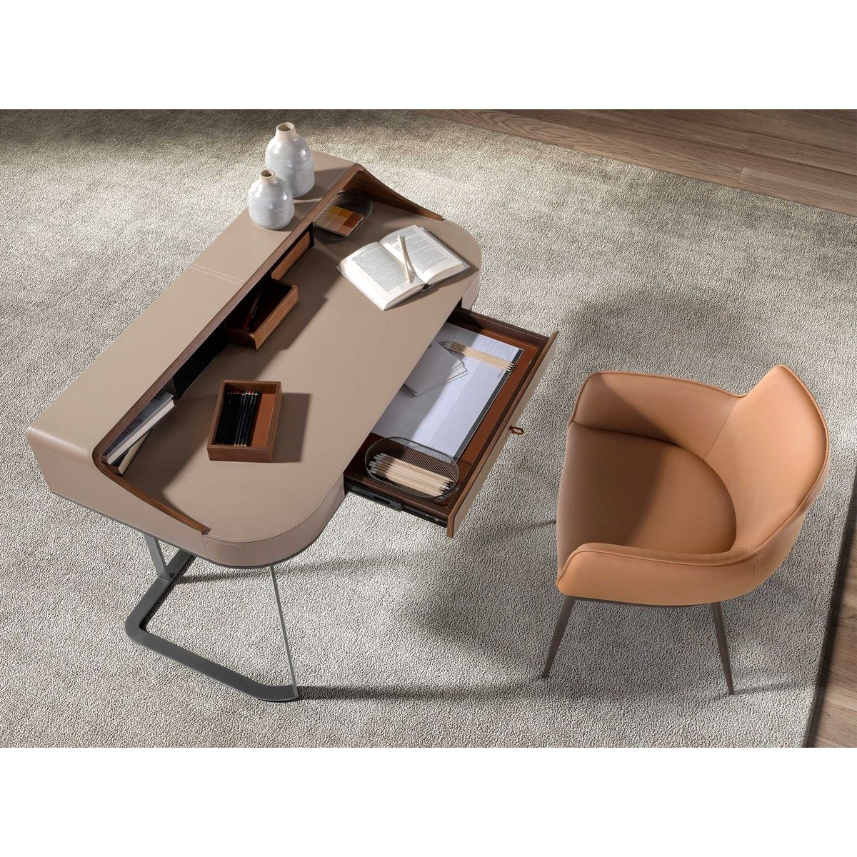 Coiffeuse en similicuir, noyer et acier vison | gris | noyer, ANGEL CERDA