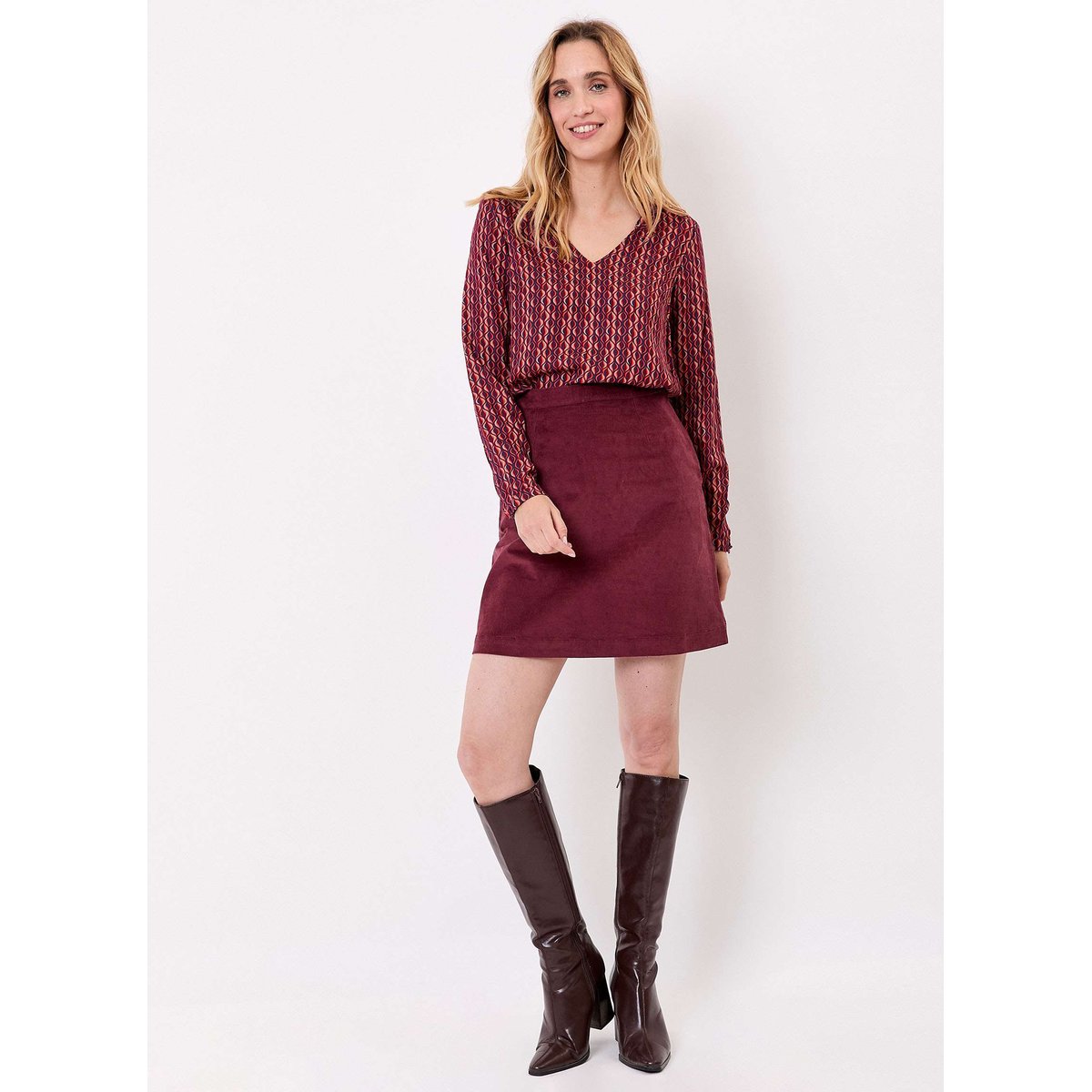 Jupe courte évasée velours bio LINETTE marron chocolat, PRINCESSE NOMADE