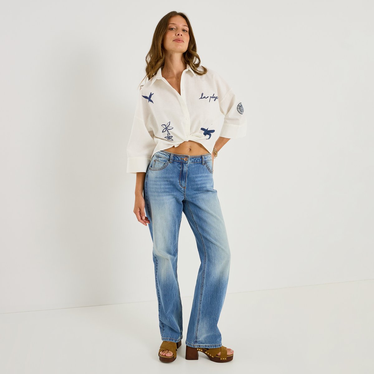 Chemise oversize brodée blanc cassé ecru, GRAIN DE MALICE