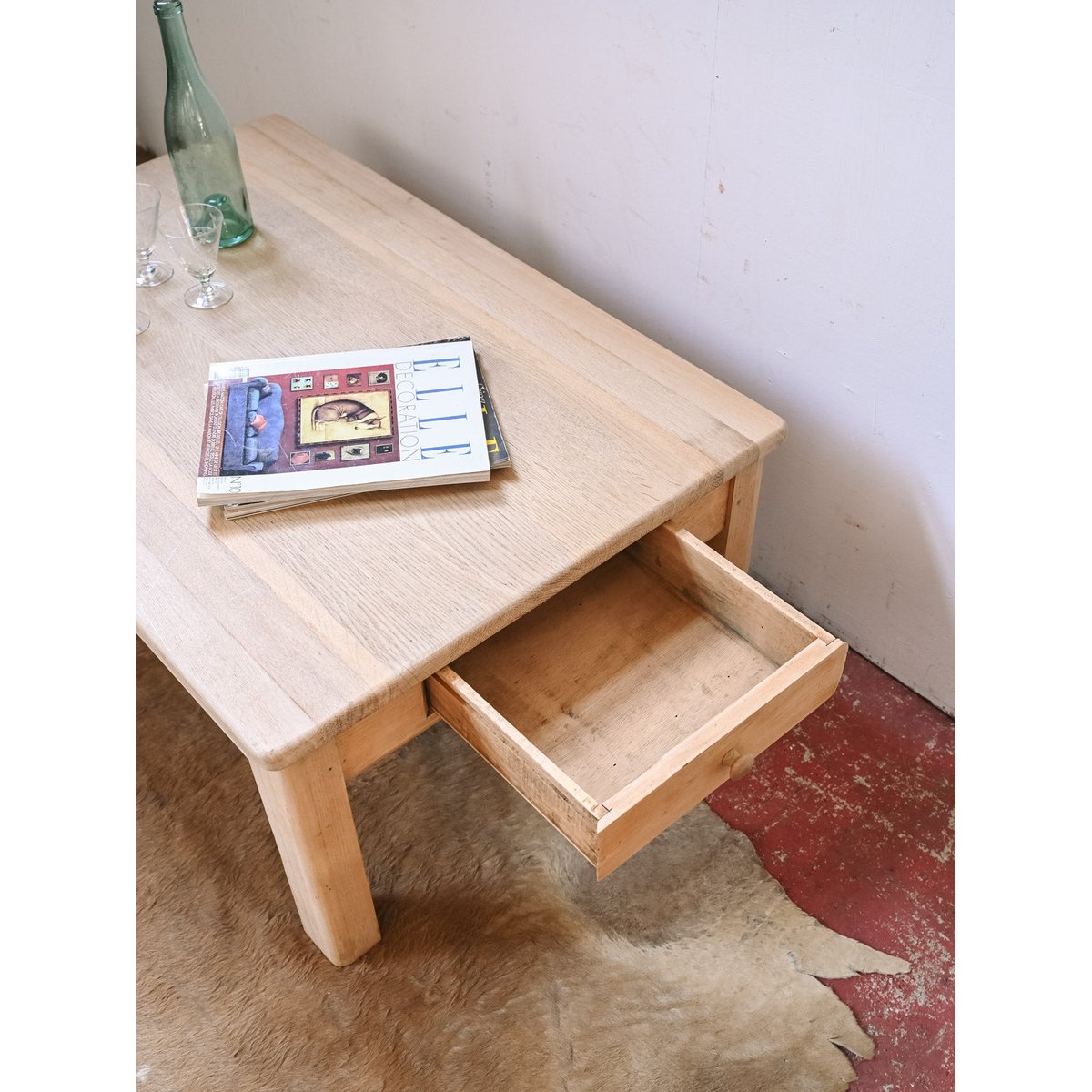 Table basse campagne en bois clair Léonie N°1159 - Bon état bois clair, DEBONGOUT