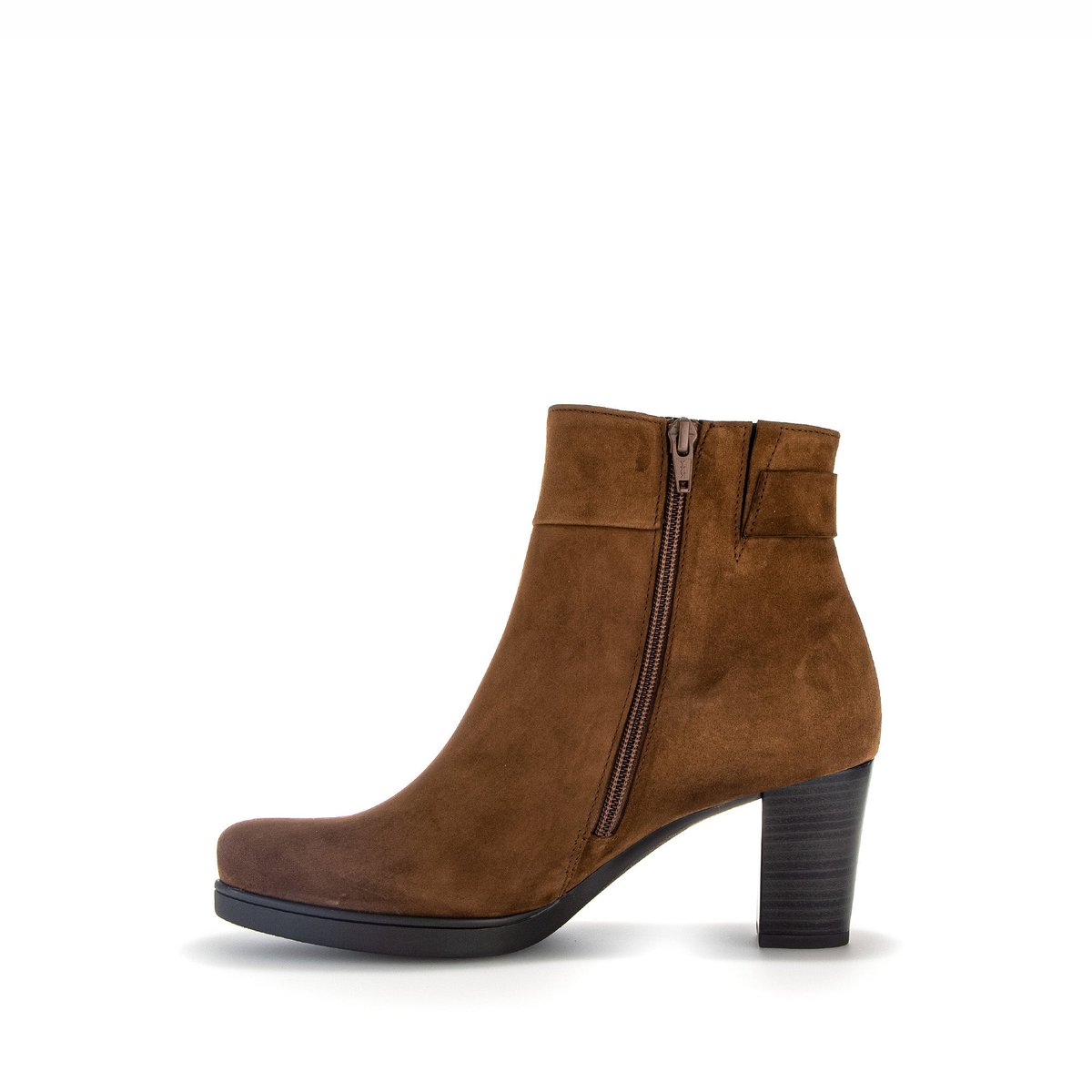 Bottines en velours à talon décroché block cognac velours, GABOR