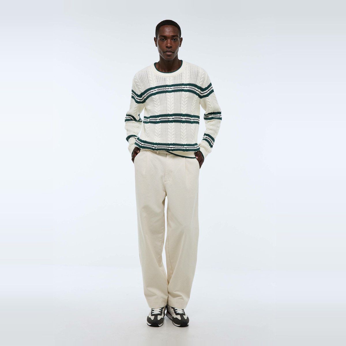 Pantalon en coton ecru, MONOPRIX