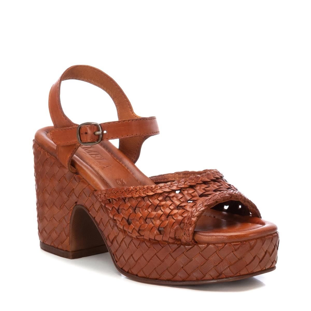 Sandale Talon Décontractée Boucle camel, CARMELA