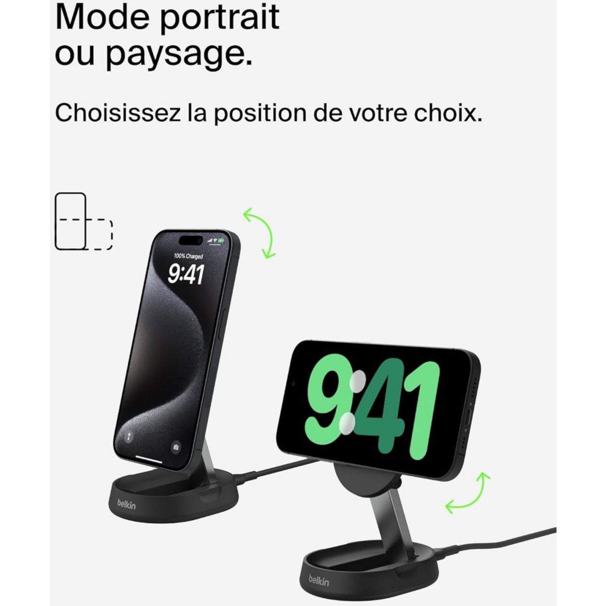 Chargeur induction support recharge 15W 2 en 1 pliable couleur unique, BELKIN