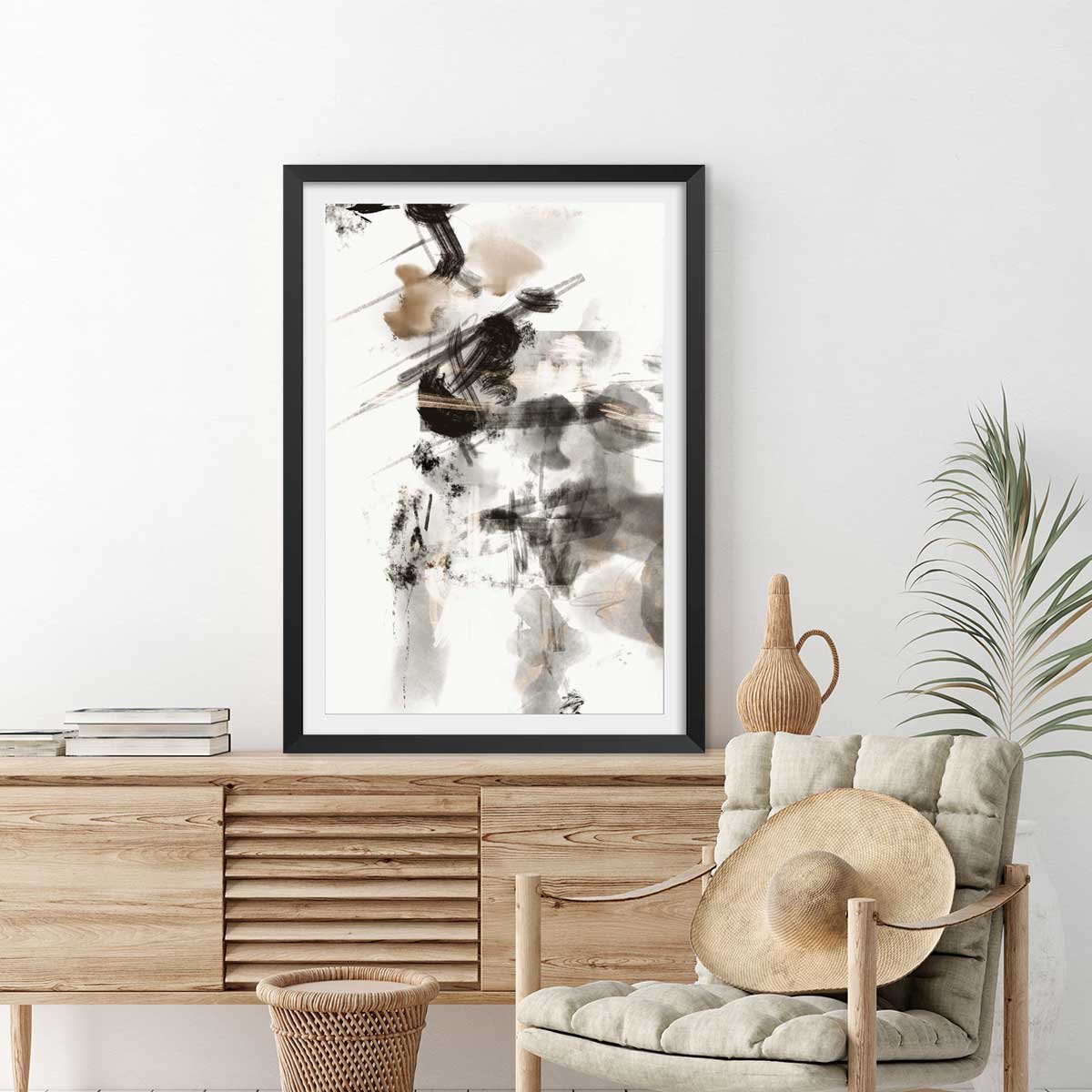 Affiche Chaos sauvage affiche + cadre en bois - noir, HEXOA