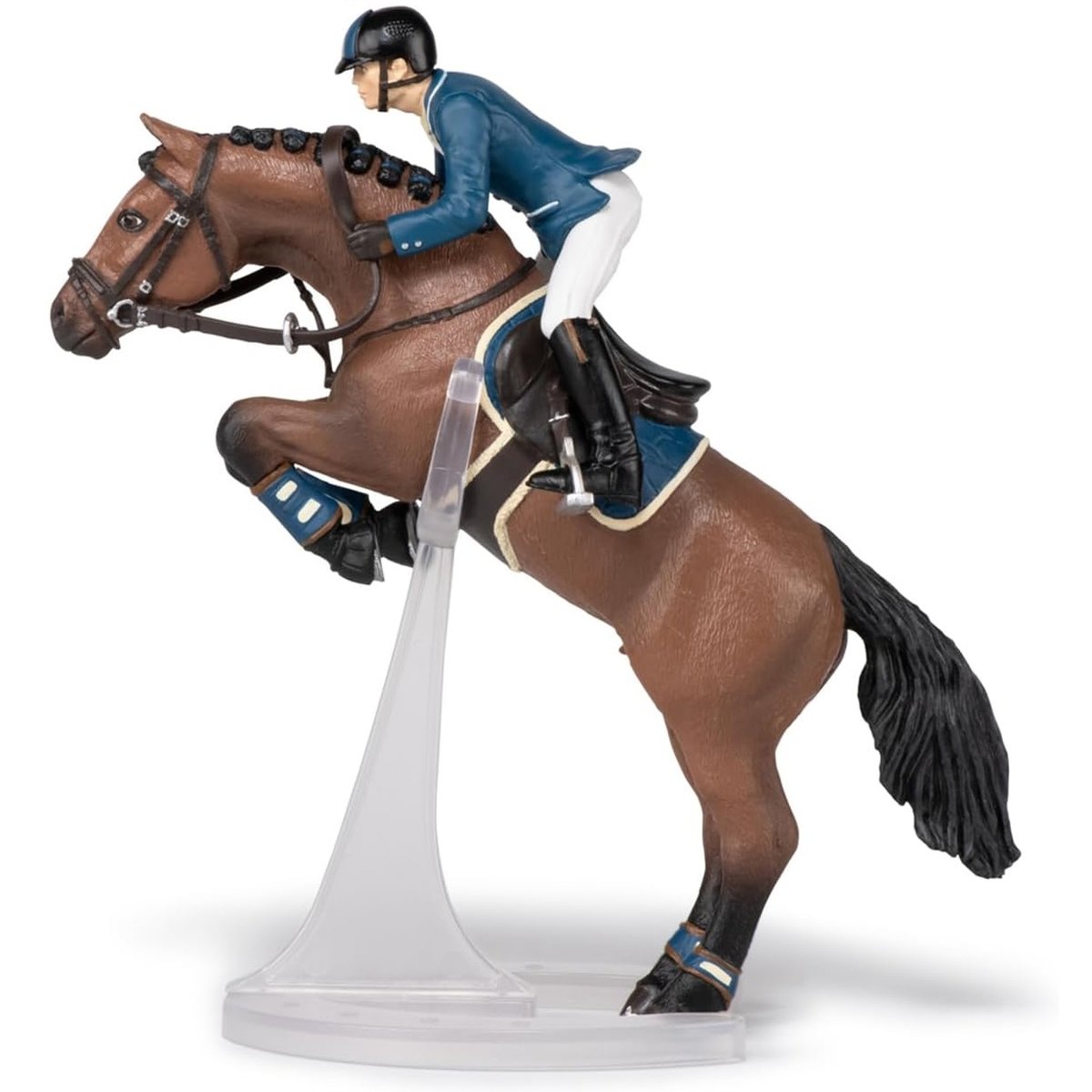 Figurine Cheval de saut d'obstacle et son cavalier marron, PAPO
