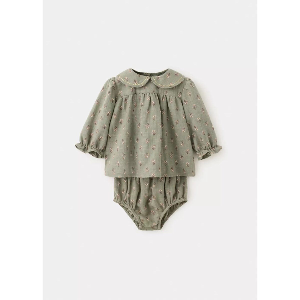 Robe et barboteuse imprimé floral vert, MANGO BABY