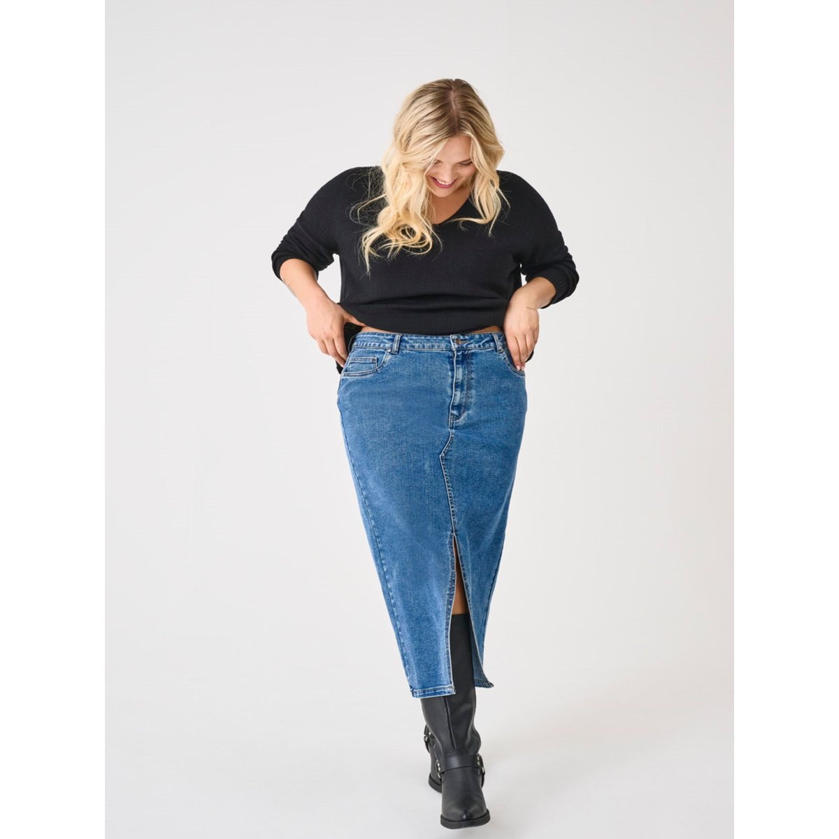 Jupe medium blue denim 1, ONLY CARMAKOMA