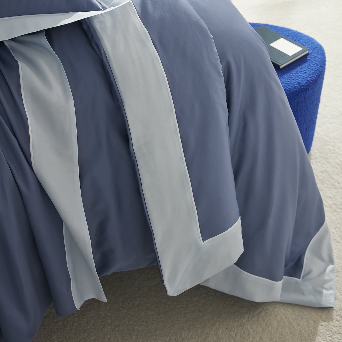 Drap plat satin de coton égyptien HARMONIE bleu, MPC MAISON