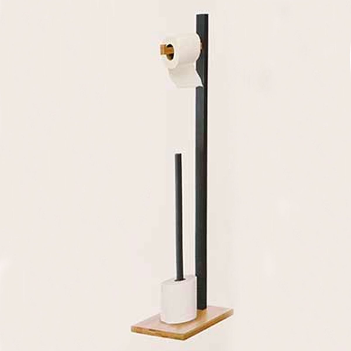Dérouleur papier WC + Stock sur pied en bois noir et bambou 19x19x71cm noir, WADIGA