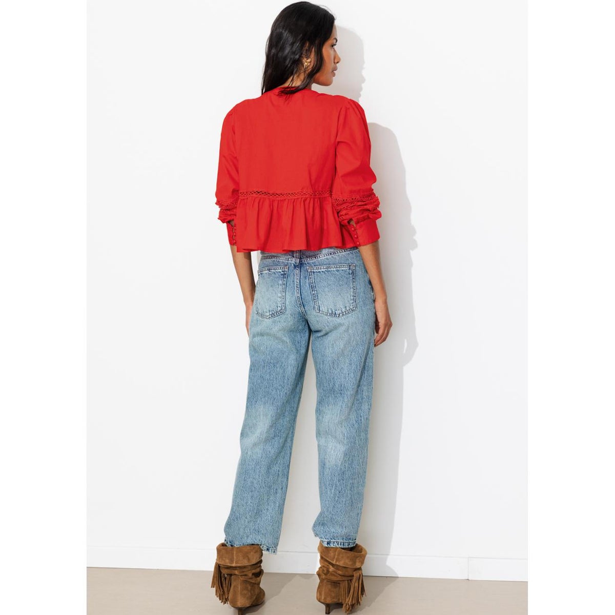 Blouse détail dentelle rouge, PROMOD