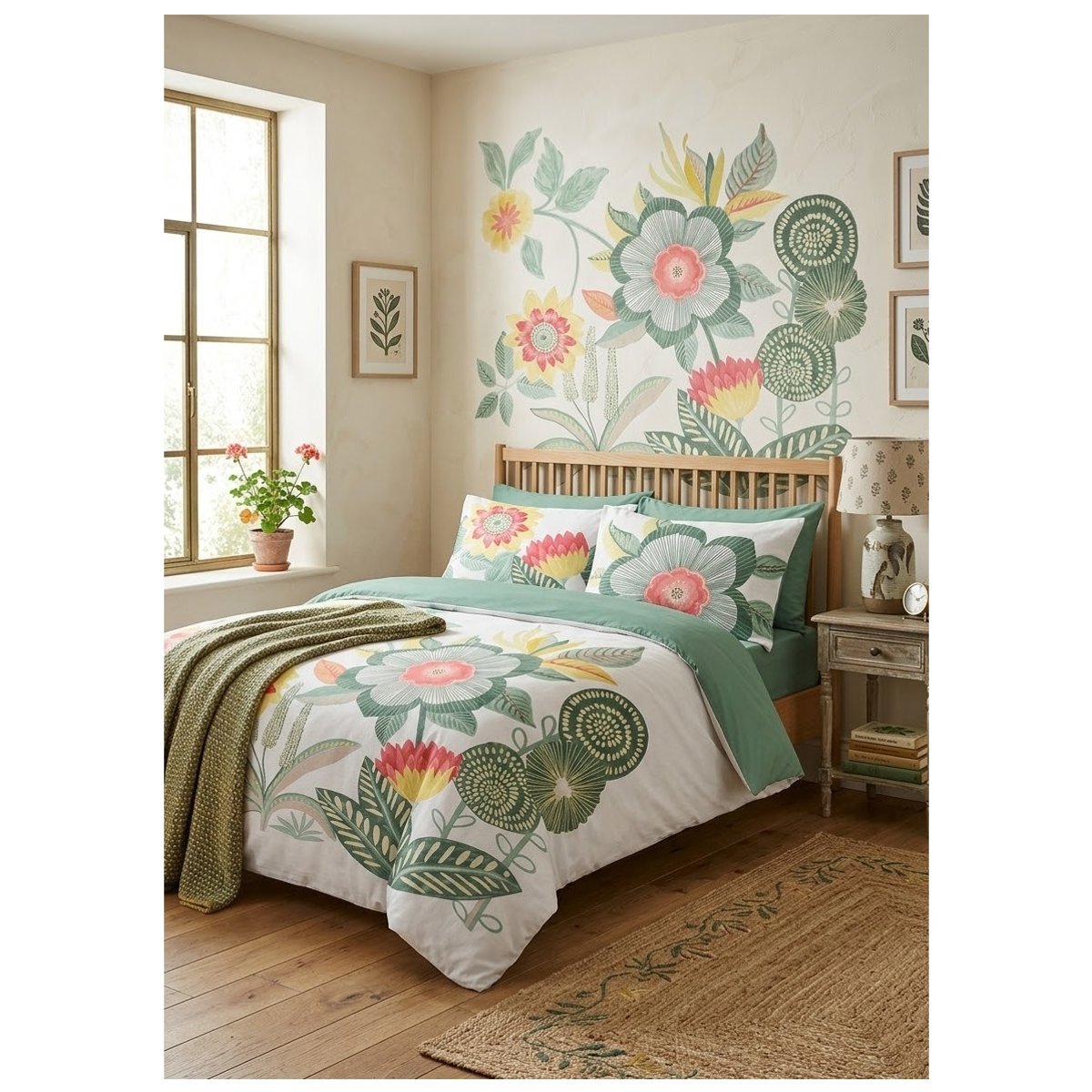 Parure de lit Cassie fleurie vert, EDEN