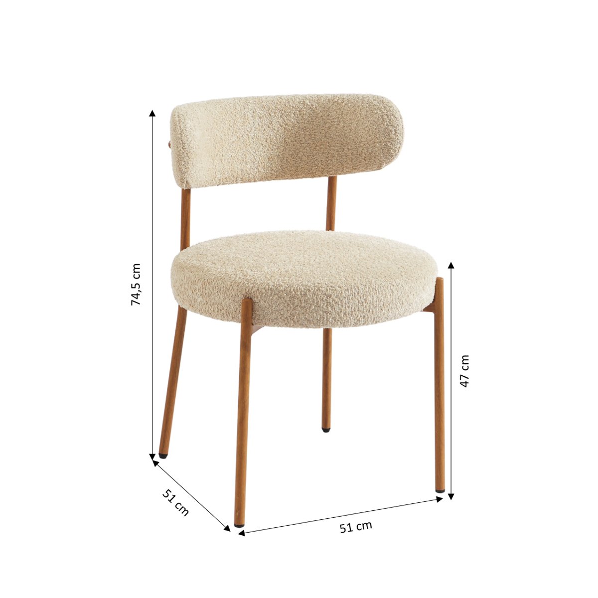 Chaises tissu pieds métal (lot de 2) NOA beige, BAÏTA