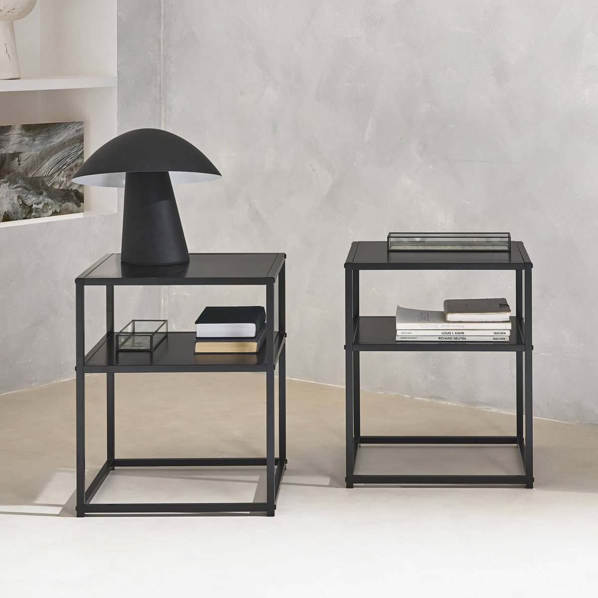 Table de chevet métal 1 étagère (lot de 2) INDUSTRIELLE noir, SWEEEK