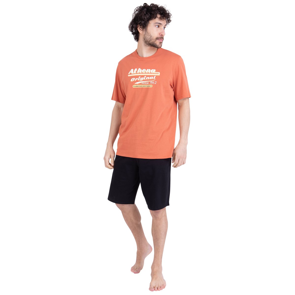 Pyjashort T-shirt col rond terracotta, ATHENA