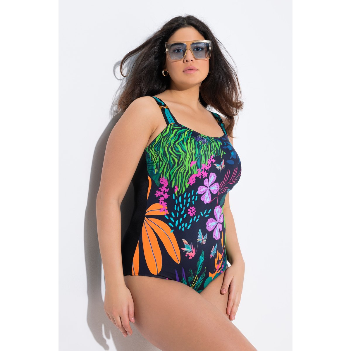 Maillot de bain, motif à fleurs noir, ULLA POPKEN
