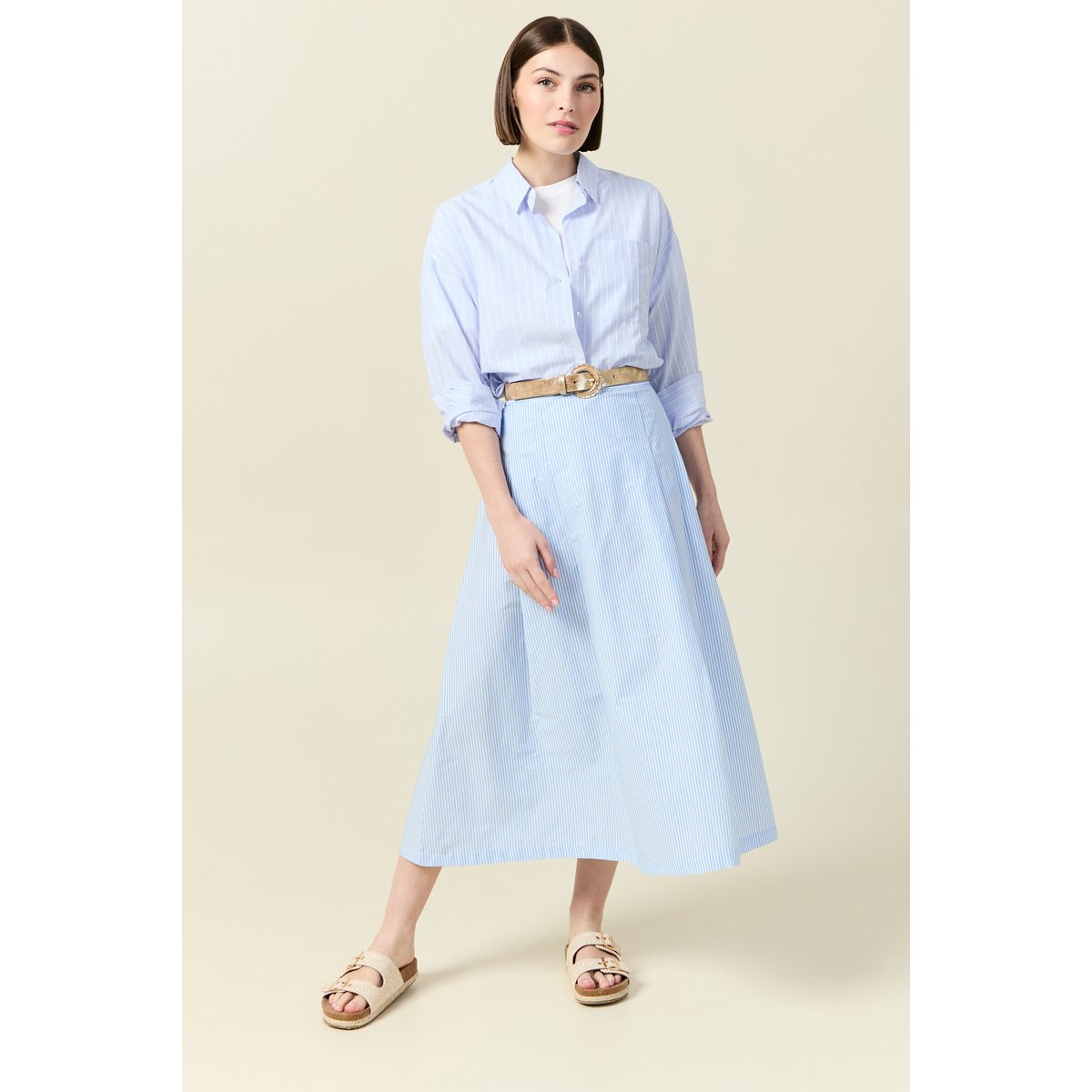 Jupe en coton taille standard bleu, BONOBO