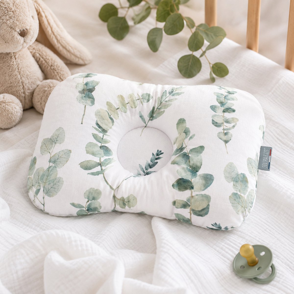 Coussin cale-tête ergonomique en coton EUCALYPTUS eucalyptus, vert, gris, SEVIRA KIDS