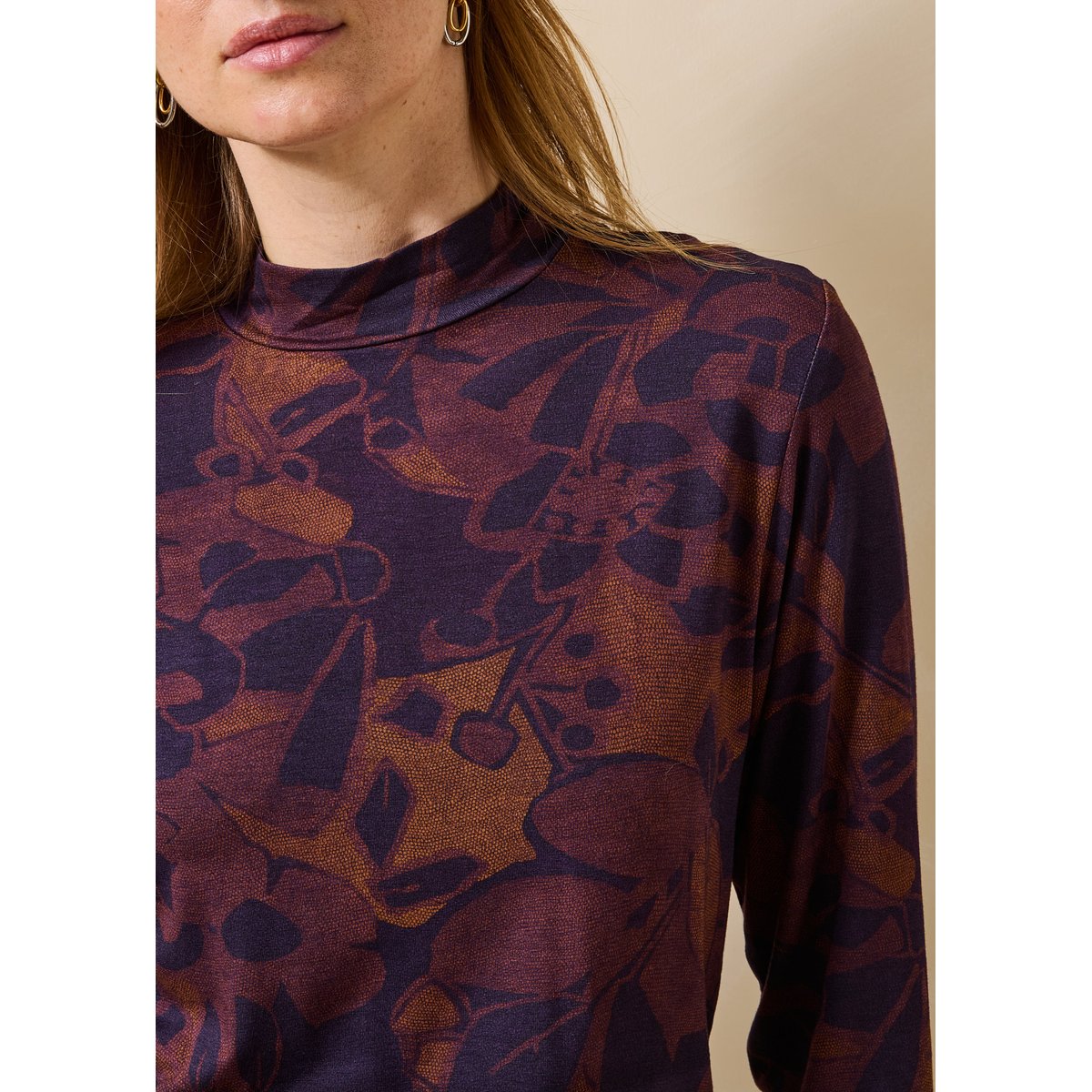 T-shirt manches longues col montant à imprimé floral viola/tandoori, LA FEE MARABOUTEE