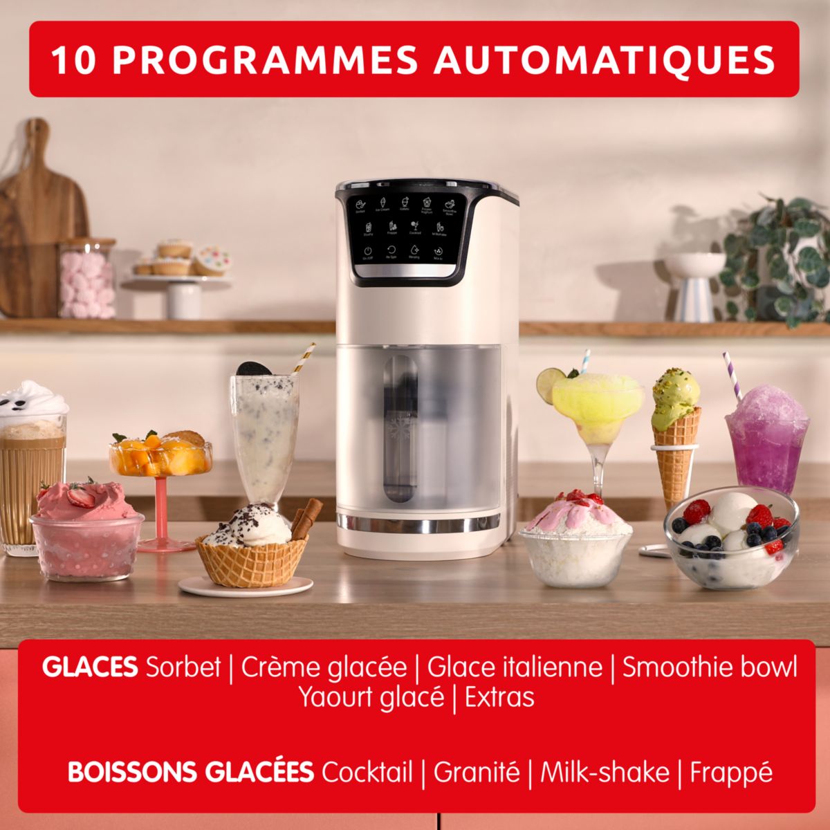 Sorbetière Dolci MJ602AF0 Machine à glaces ivoire, MOULINEX