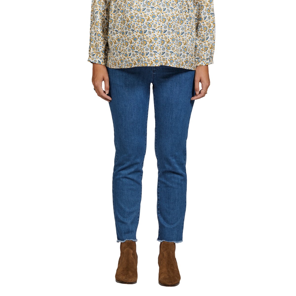 Jean droit effiloché de grossesse entrejambe 68 cm bleu denim, VERTBAUDET