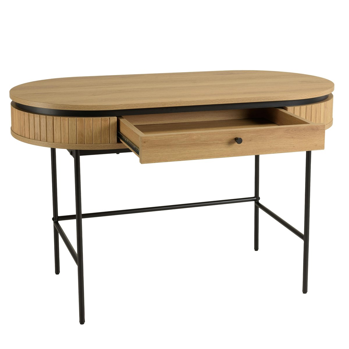 Bureau 1 tiroir bords arrondis décor strié JINAN bois naturel, PIER IMPORT