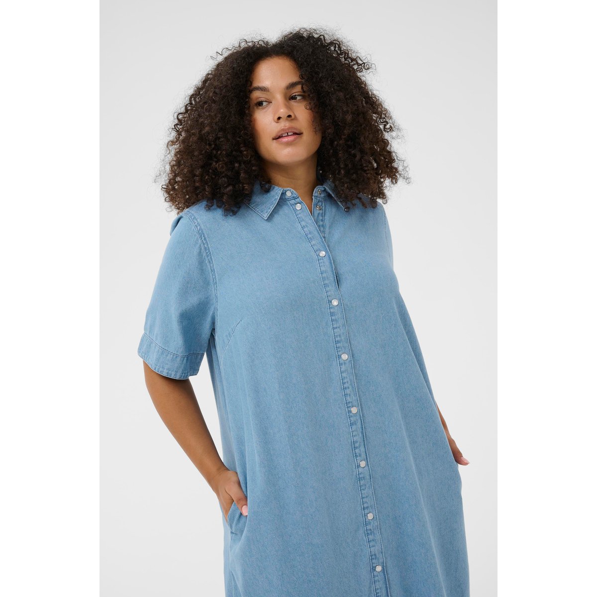 Robe bleu medium blue chambray, KAFFE CURVE