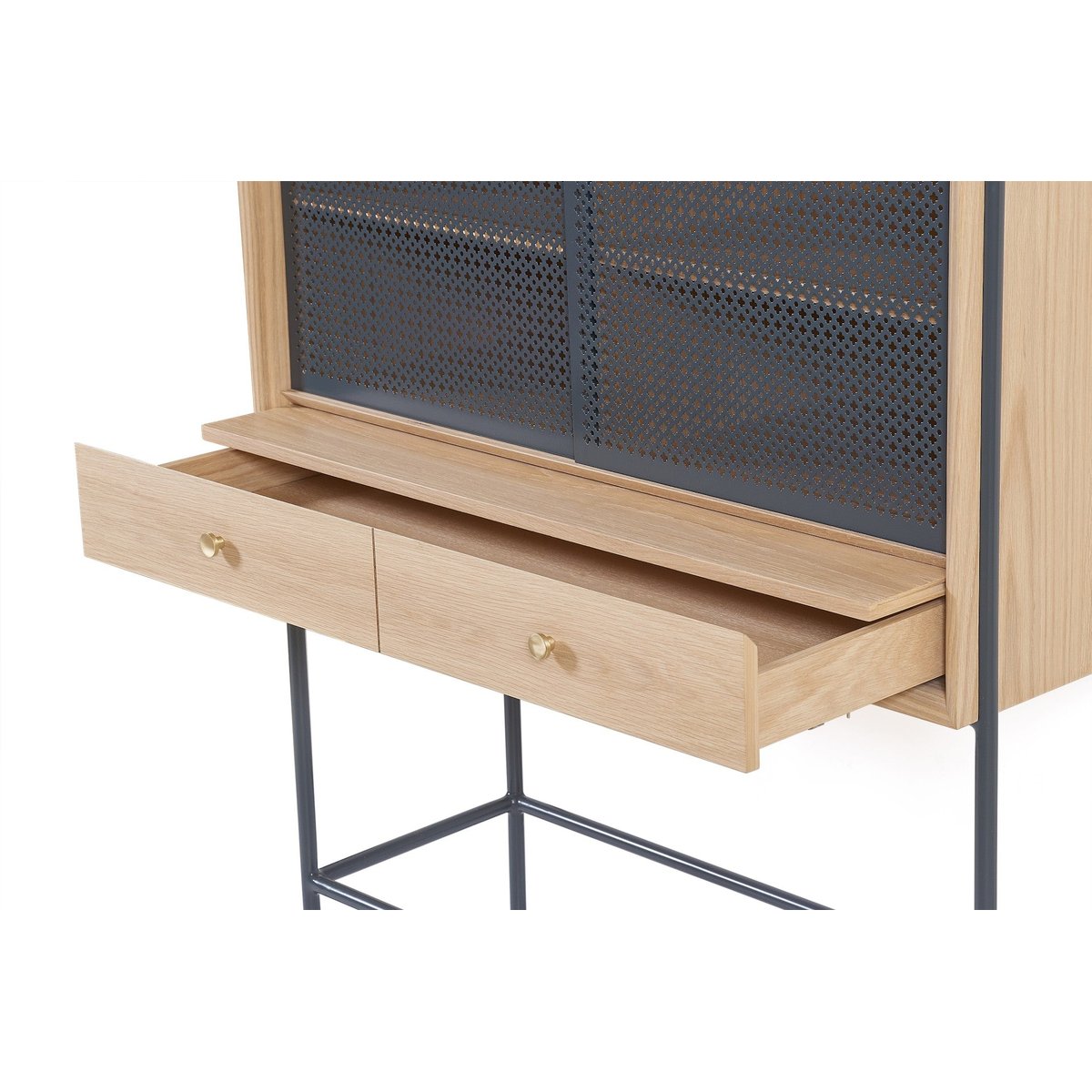 Cabinet en chêne avec portes en métal, GABIN gris ardoise, HARTO