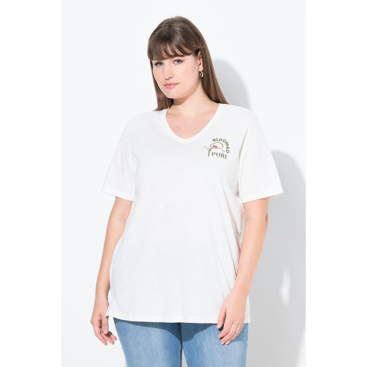 T-shirt en coton bio blanc cassé, ULLA POPKEN
