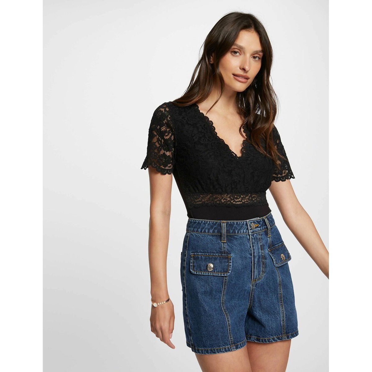 T-shirt manches courtes noir, MORGAN