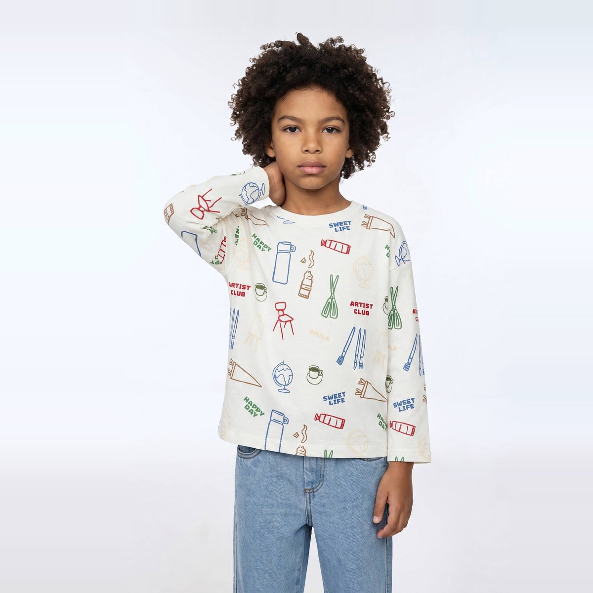 T-Shirt manches longues imprimé en coton BIO GOTS naturel, MONOPRIX