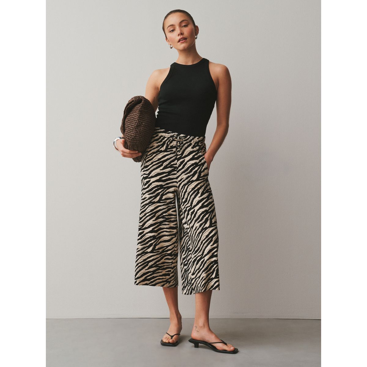 Jupe-culotte en jersey zèbre noir et écru, NEXT
