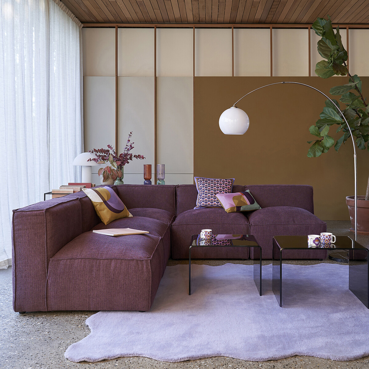 Elément d'angle pour canapé modulable, en tissu texturé, SEVEN prune, LA REDOUTE INTERIEURS