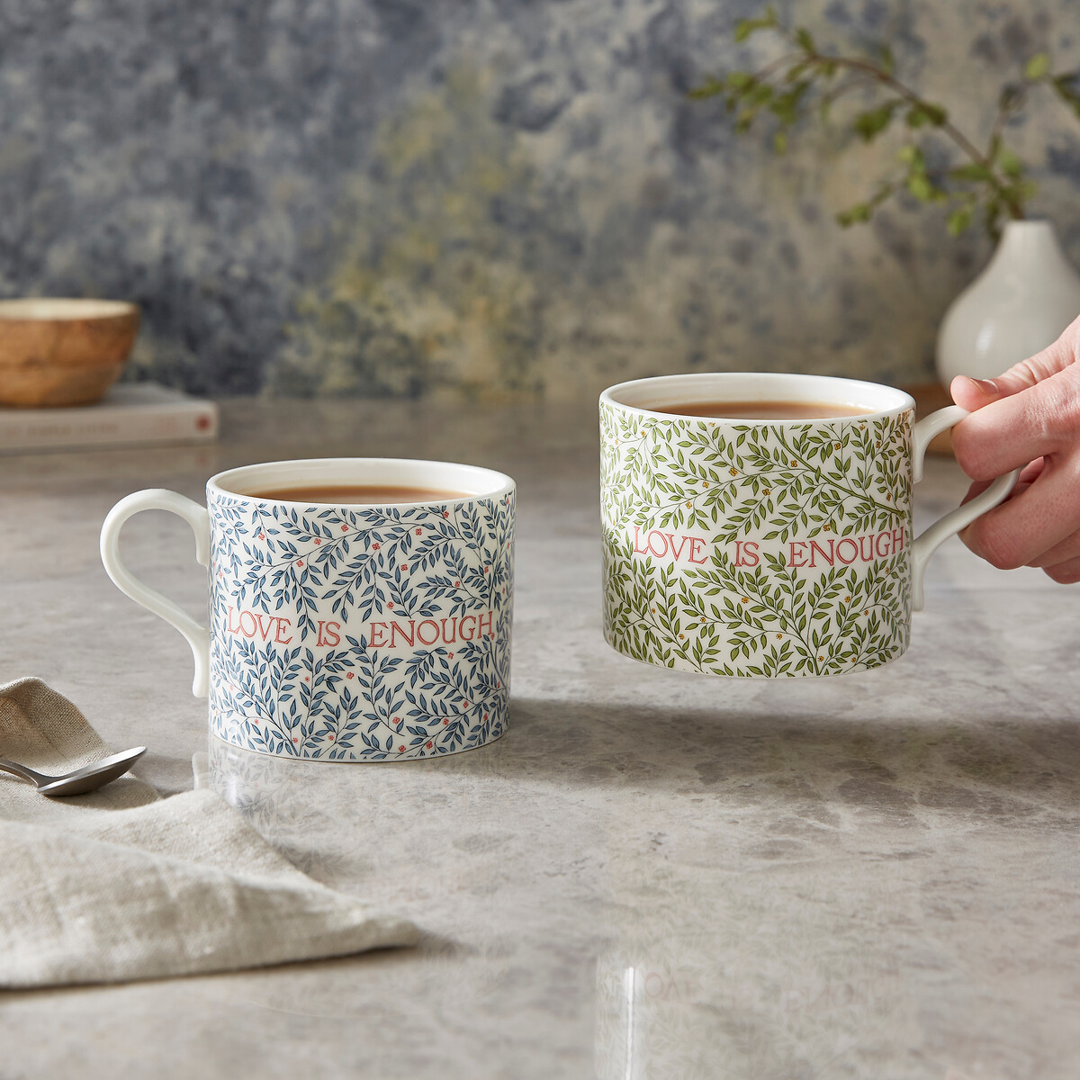 Set of 2 Morris & Co. "Love is Enough" Thyme / Parchment & China Blue Mugs multi-coloured, SPODE