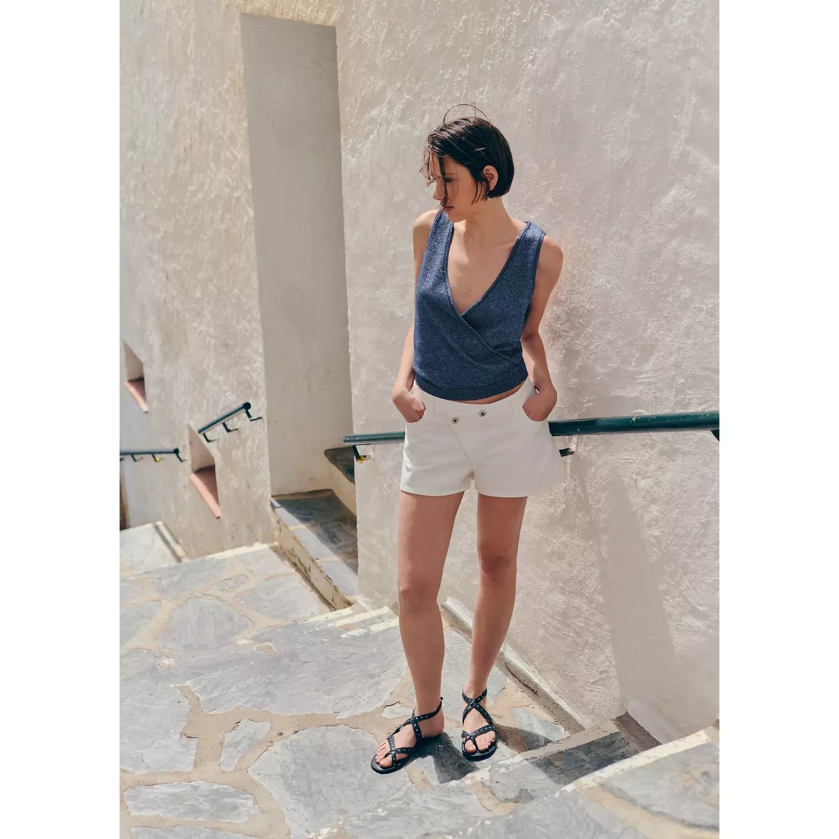 Top maille croisé bleu marine, MANGO TEEN