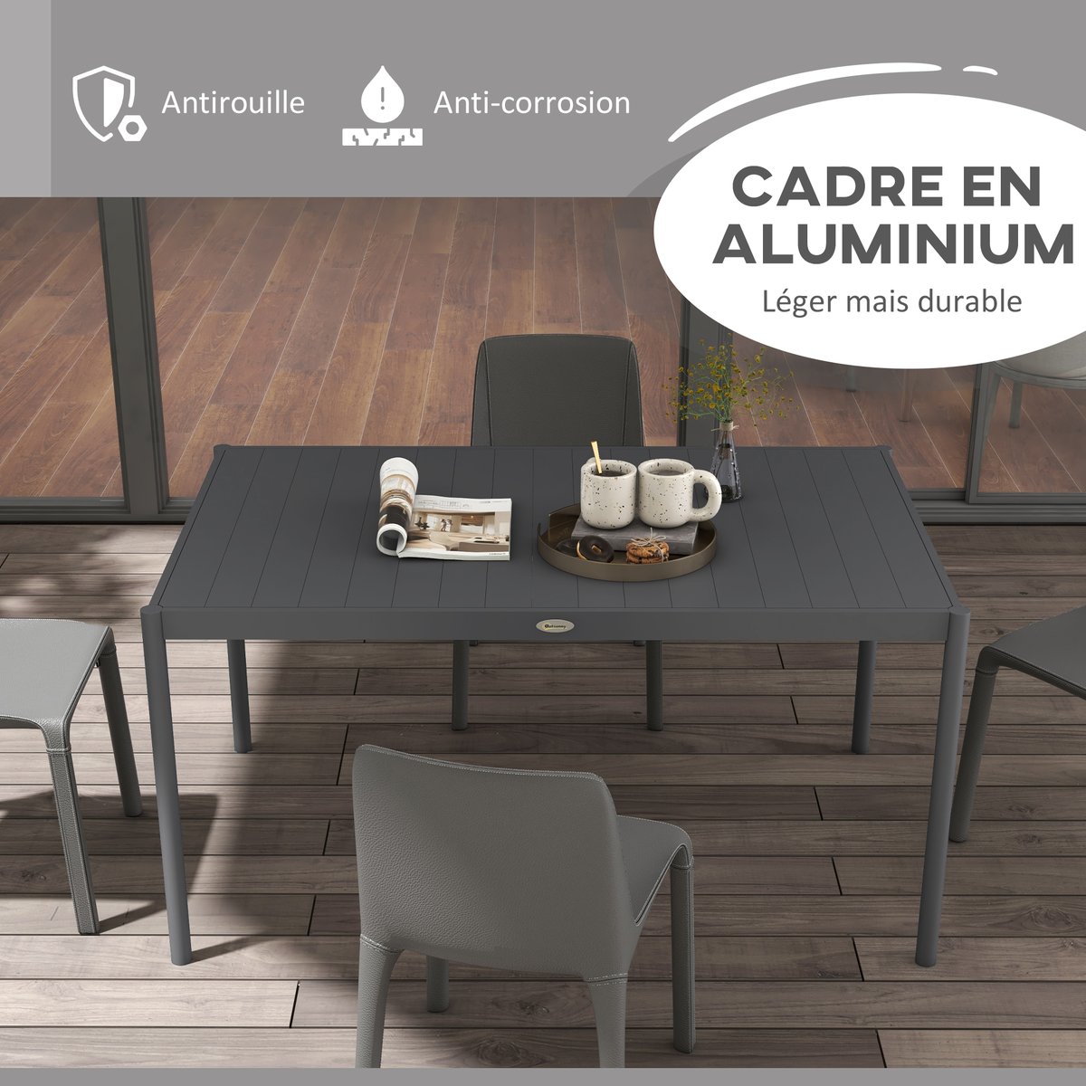 Table de jardin Aluminium Gris gris, OUTSUNNY