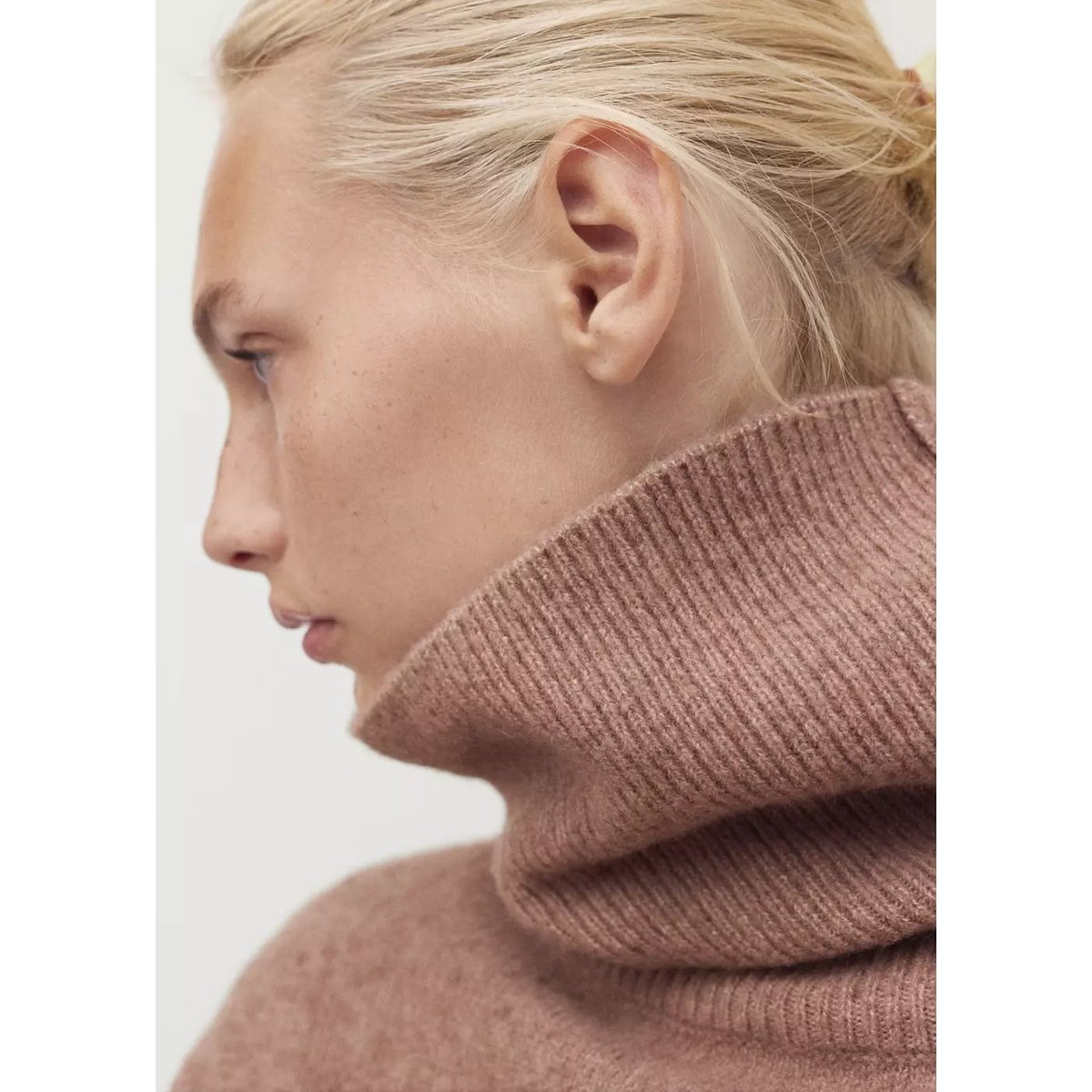 Pull-over maille col montant marron moyen, MANGO