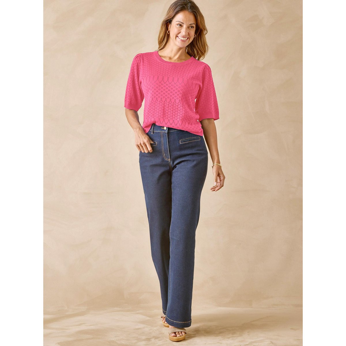 Pull maille encolure ronde rose, DAXON