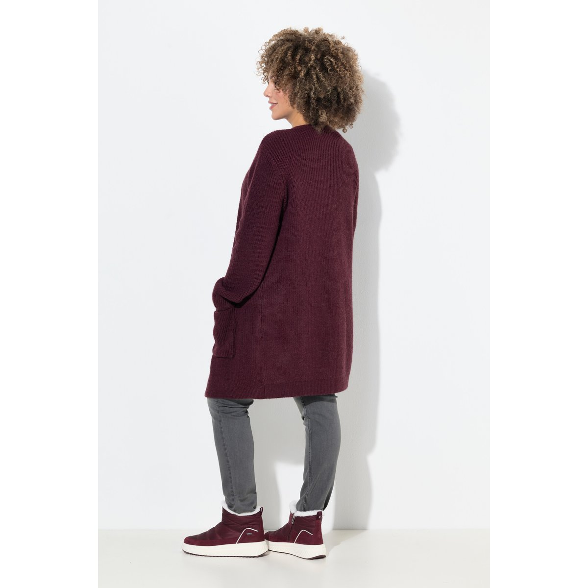 Cardigan long à col en V prune, ULLA POPKEN
