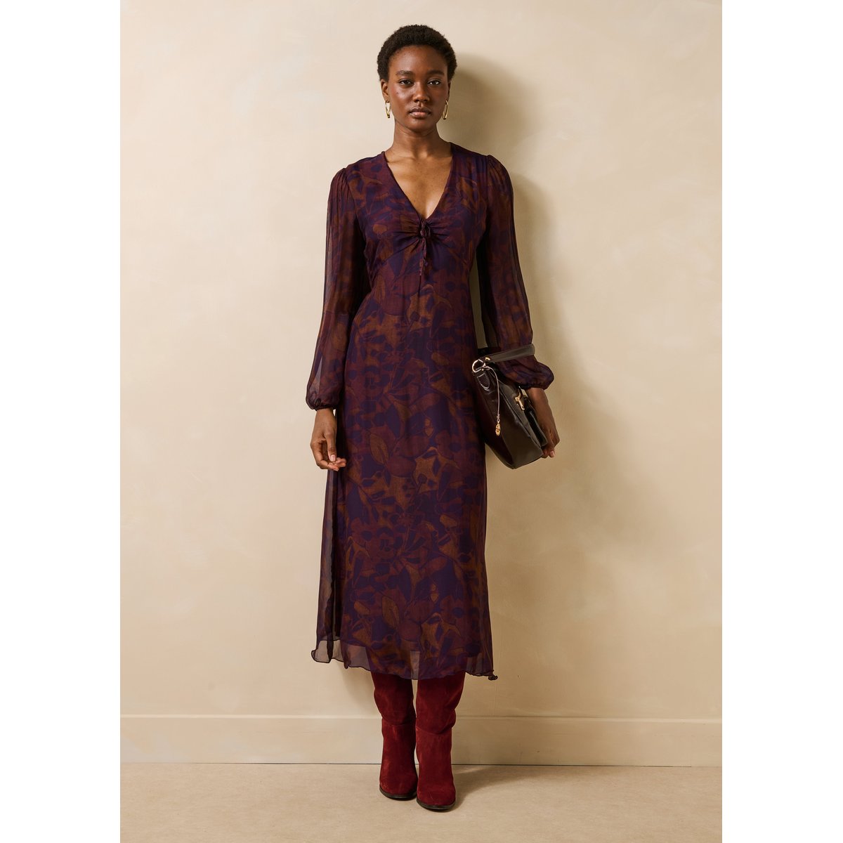 Robe longue à imprimé floral manches longues viola/tandoori, LA FEE MARABOUTEE